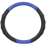 Motor Trend GripDrive Blue Carbon Fiber Steering Wheel Cover, Standard 15 inch Size, Black Faux Leather Comfort Grip, Car Steering Wheel Cover for Auto Truck Van SUV